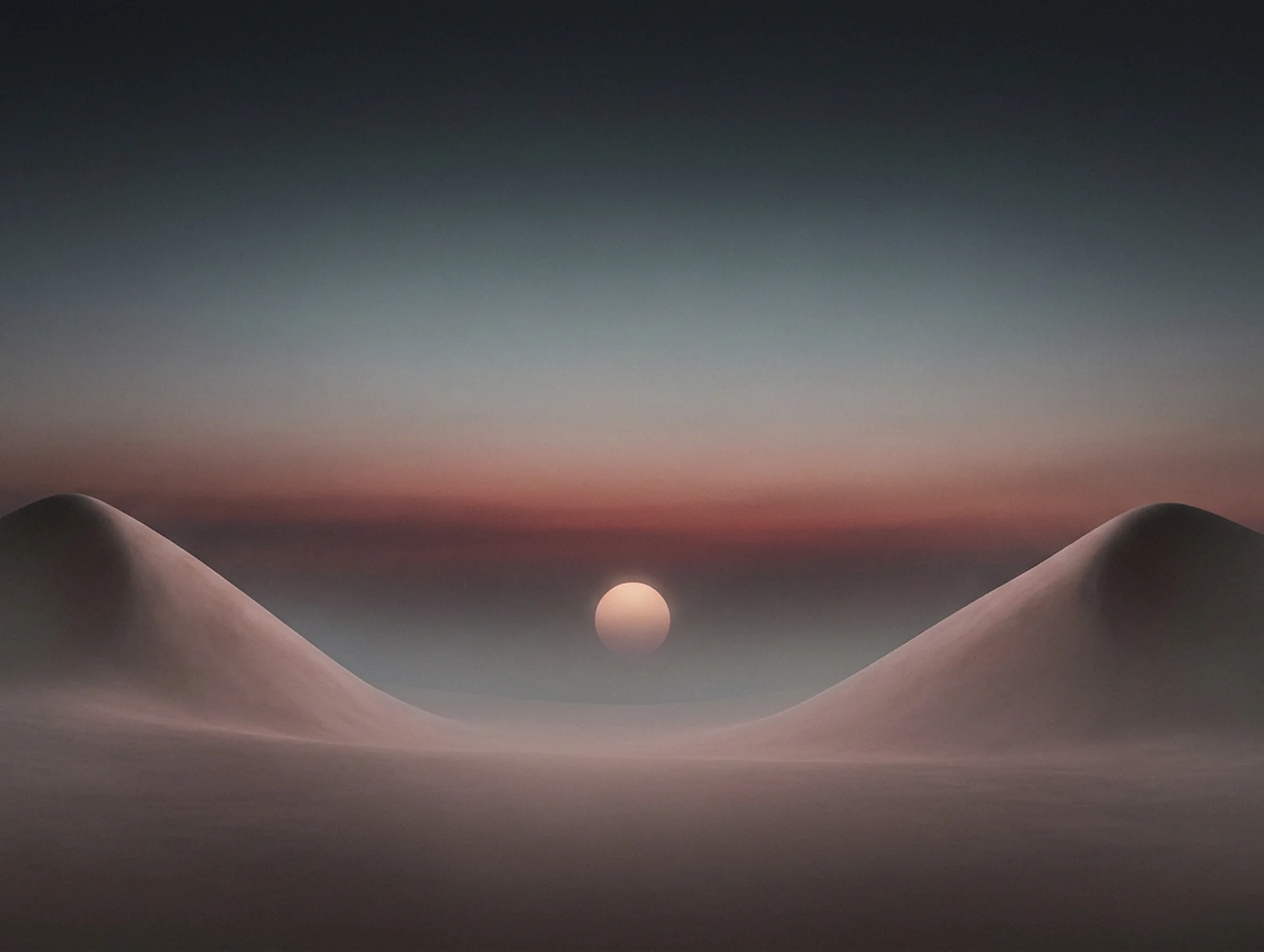 Two perfectly symmetrical dunes with a softly glowing orb balanced between them, symbolising fair and evenly split weekend schedules